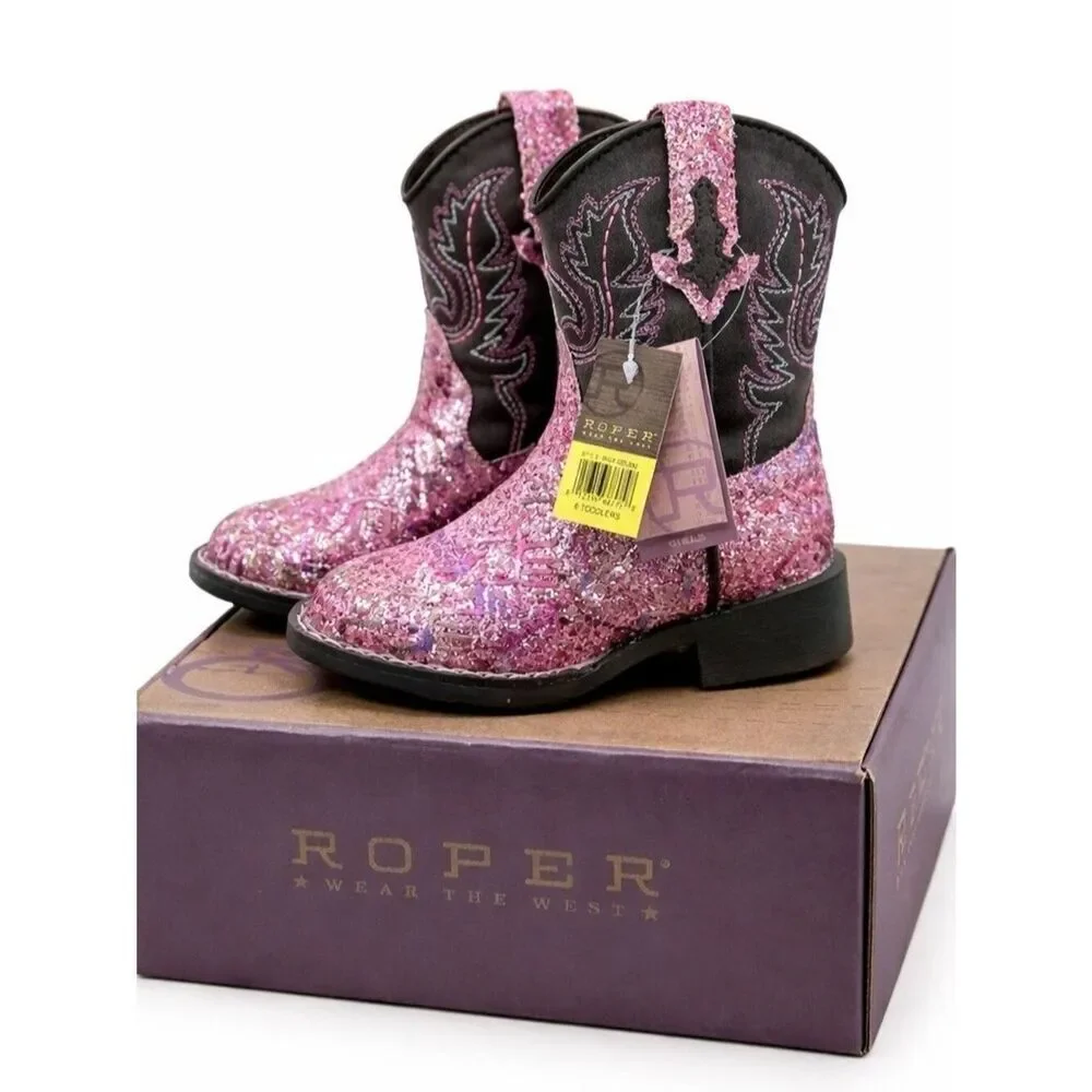 Roper Glitter Aztec Toddler Cowgirl Boots Size 6 Pink Brown Western